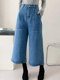 Women's Jeans Gagarich Women Pants Korean Chic Summer Retro Versatile Large Pocket A-line High Waisted Slim Cropped Wide Leg