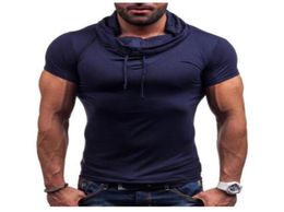 Spring Summer Muscle Mens Wear Solid Color Heap Collar With Button Pullover Short Sleeve Slim Fit Cotton Shirt5576908