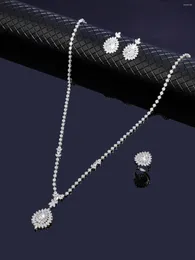 Necklace Earrings Set Luxury Geometric Water Drop Long Ring Sets For Women Cubic Zirconia CZ African Dubai Bridal Jewellery