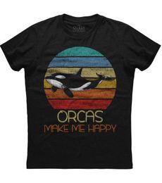 Occas makes me happy. Retro Sunset Killer Whale Print T-shirt. Summer cotton O-neck short sleeved mens T-shirt S-3XL 240507