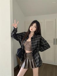 Women's Blouses Moyizif Korean Fashionable Dark Green Loose Casual Shirt For Spring Versatile Brushed Plaid Female Clothing