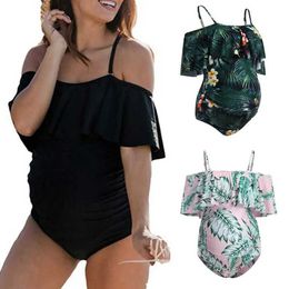 Maternity Swimwears Pregnant womens swimwear with soft and breathable abdominal support summer all-in-one maternity swimwear H240518