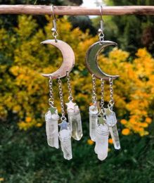 Dangle Chandelier Natural Transparent Quartz Crystal Earrings Moon Celestial Mysterious Gothic Witch Ladies Fashion GiftsDangle6624625