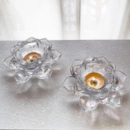 Candle Holders 1Pcs Lotus Holder Transparent Crystal Glass Flower-Shape Cup Candlestick Succulent Pot Romantic Dinner Decor