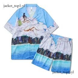 casa blanca Mens Tracksuits Summer Beach Hawaill Shirt Short Pant casablanc shirt Set Men Women Casual Suit casa a22a