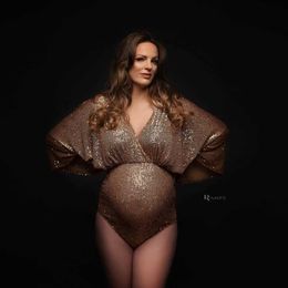 Maternity Dresses Maternity Photoshoot Props Bodysuit Women Baby Shower Photography Gowns for Photo Shoot Free Size Gold Plus Size Pregnancy Dress H240518
