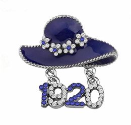 Fashion Metal White Blue Crystal Greek Letter Hat 1920 Zeta Phi Beta Brooch Sorority Society ZOB Symbol Pin Jewelry For Women7723429