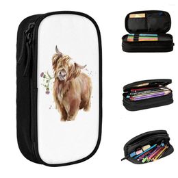 Cute Highland Cow Pencil Case Animals Pencilcases Pen Box For Student Big Capacity Bags School Supplies Cosmetic Stationery