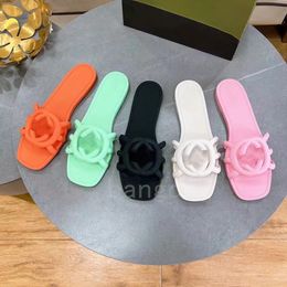 Sandals Women Interlocking G Slides Rubber Slippers Ladies Flat Slippers Jelly Script Orange Summer Fall Mules Outdoor Waterproof Luxury Pool Shoes