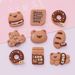 Decorative Figurines 10 Pcs Mini Cute Cartoon Bear Bread Chocolate Flat Resin Cabochon Scrapbook DIY Hairpin Embellishments Charm