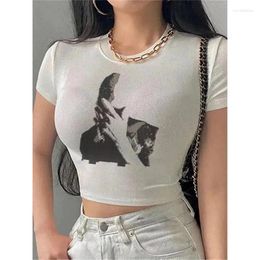 Women's T Shirts 2024 Summer Slim Sports Tees Sexy Women Short Sleeve O-neck Ribbed T-shirt Solid White Leisure Crop Tops Y2k Aesthetics