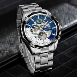 Wristwatches Forsining Classic Series Golden Top Brand Stainless Steel Mens Skeleton Wrist Watch Mechanical Luxury Fashion Automatic Watches