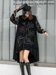 Casual Dresses Fashion Temperament Lace Sleeves Patchwork Hooded Streetwear Sweater Women's Loose Pullover Knit Waist A-line Dress