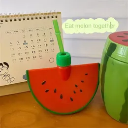 Water Bottles Watermelon Straw Cup Ins Beverage Bottle Food Grade Plastic Summer Milk Juice Student Creative