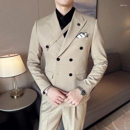 Men's Suits 2024 Spring British Korean Version Slim Gentleman Wedding Host Solid Colour Work Double Breasted Fashion Casual Men Blazer