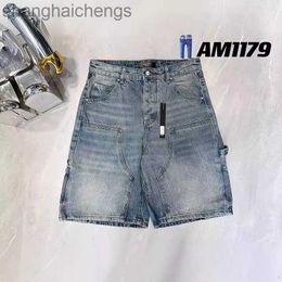 Trendy street branded Amirirs short pant designer with logo casual men sport designer pants Trendy Short Jeans American High Street Light Blue Elastic Slim Fit Trend