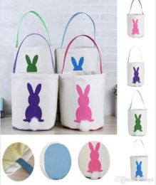 White Bunny Easter Baskets Whole Blanks Canvas Easter Buckets with Moveable White Tail Easter Day Kids Gift Tote c3746452880