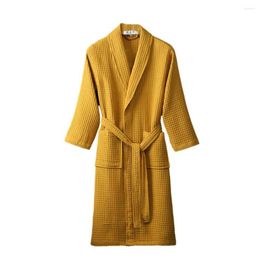 Home Clothing Solid Color Waffle Robe Unisex Men's V Neck Lace-up Nightgown With Pockets Loose Long Sleeve Sleepwear Bathrobe For Spring El