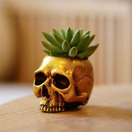 Vases New Gold Skull Storage Decoration Column Candle Base Home Bar Desktop Atmosphere H240517