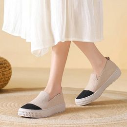 Casual Shoes Slip On For Women Round Toe Mixed Colours Female Footwear Sneaker Loafers With Fur Knitting Flats Platform Leopard