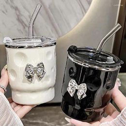 Water Bottles Bow Ceramic Straw Cups Cheese-shaped Coffee Drink Kettles Valentine's Day Gift Black And White Mugs