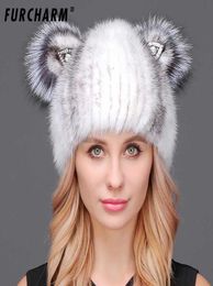 Cute Hat for Women High Quality Genuine Mink Hat with Fur Cat Ears Winter Warm Headgear for Women 100 Real Fur Cap9313363