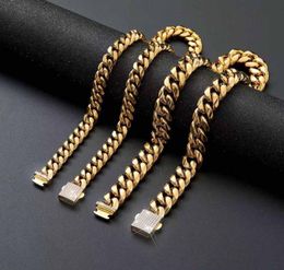 316L Stainless Steel Men Women Cuban Link Chain Necklace Bracelet Curb Chains Jewelry Full Diamond Lock Clasps 6mm 8mm 10mm 12mm 15428289