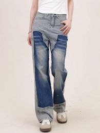 Women's Jeans Ragged Edge Patched For 2024 Summer Street Retro High Waisted Slim Straight Fit