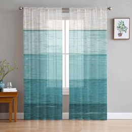 Curtain Wood Grain Stripe Gradient Rural Style Green Sheer Curtains Living Room Window Kitchen Tulle Voile
