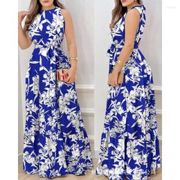 Casual Dresses Wepbel Summer Sleeveless Leaf Printed Long Dress Fashion Floral Women Tank Tops High Waist Full Length Maxi