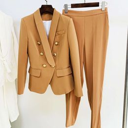 Women's Suits & Blazers New Professional Fashion Double Breasted Green Fruit Collar Suit+cropped Pants Set, Two-piece Set