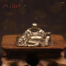 Decorative Figurines Pure Copper Smiling Big Belly Maitreya Buddha Small Statue Feng Shui Ornament Home Decoration Craft Accessory Lucky