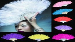 10 Colors Folding Feather Fan Party Decoration Hand Held Vintage Chinese Style Dance Wedding Craft Downy Feathers Foldable Dancing8943317