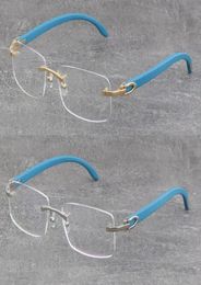 Whole Fashion Blue Wooden Metal Rimless Frame Man Woman Square Optical Original 4 Color Wood Eyeglasses 18K Gold Frame glasses7243180