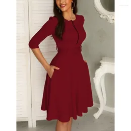 Casual Dresses 2024 Spring Autumn Women's Clothing Solid Colour Slim-Fit Zipper Dress Fashion Sexy Large Swing Midi