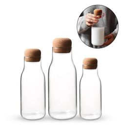 New Cork Glass Bottle Heat Resistant Milk Juice Bottle Transparent Storage Can Sealed Coffee Storage Tank Drop7428066
