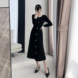 Casual Dresses Paired With A Coat Long Woollen Dress Elegant French Hepburn Black Bottom Knit Sweater Women Autumn And Winter Female