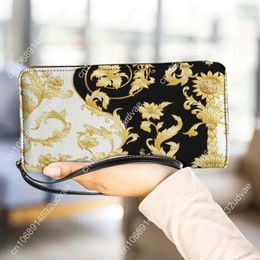 Wallets Golden Baroque Scroll Womens Casual Cluth Purse High Quality Pu Leather Mini Fun Card Wallet Carteras Para Mujer DIY Gifts