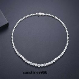 Top Sell Bride Tennis Necklace Sparkling Luxury Jewelry 18K White Gold Fill Round Cut White Topaz CZ Diamond Gemstones Ins Women 16inch Pendant For Lover Gift