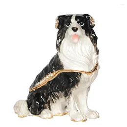 Bottles Border Collie Bejewelled Hinged Trinket Jewellery Box Miniature Dogs Sculpture Birthday Gift