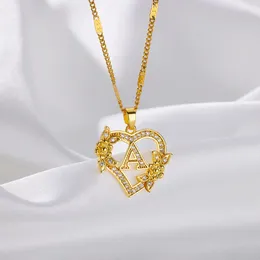 Pendant Necklaces Cubic Zirconia Initial Heart Necklace For Women 2024 Trend Gold Color Letter Flower Jewelry Wedding Gift