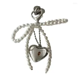 Keychains Bowknot Heart Pendant Keychain Pearls Beaded Phone Charm Detachable Lanyard Handmade Keyring Jewellery For Wallet