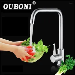 Kitchen Faucets OUBONI Stainless Steel Rotated Bathroom Basin Sink Mixer Polished Chrome Tap Faucet Single Handle