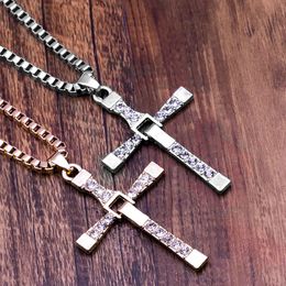 Movie Jewellery The Fast and The Furious Toretto Men Classic 14K Gold CROSS Pendant Necklace New Male Necklaces Pendants Fashion