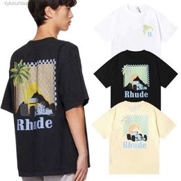 Designer Fashion Clothing Tees Hip Hop Tshirts Rhude Moonlight Tropics Coconut Racing Print Casual T-shirt Men Women t Streetwear Sportswear