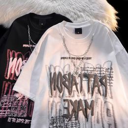 American hiphop printed necklace short sleeve T-shirt loose oversize half sleeve shirt for men and women in summer