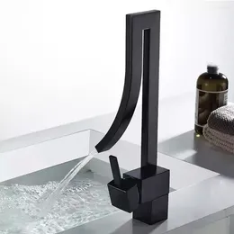 Bathroom Sink Faucets Faucet Waterfall Tap 1 Hole Modern Luxury Black Chrome Finish Basin Mixer Tolit Wash-Basin Deck Mounted