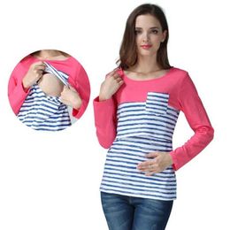 Maternity Tops Tees New Autumn Long Sleeve Pregnancy Maternity T-shirt BreastFeeding Stripe Tops For Pregnant Women Nursing Tops Maternity T-shirt Y240518