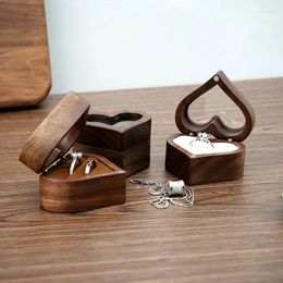 Jewellery Pouches Wedding Love Ring Box Walnut Pair Storage Packaging Gift Heart-shaped Wooden Ear Stud Earrings Y08E