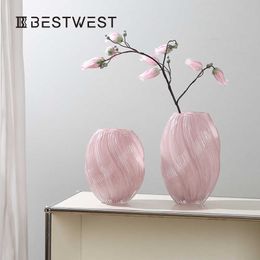 Vases Boxi Home Pink Spiral Irregular Twisted Hydroponic Glass Vase Modern Instagram Decoration Flower Set H240517